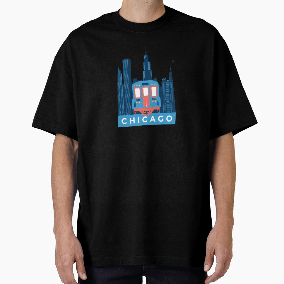 Chicago Train Usa City Skyline T-Shirt - Minimalist Print Men Women - T-Shirt, Sweatshirt, Hoodie