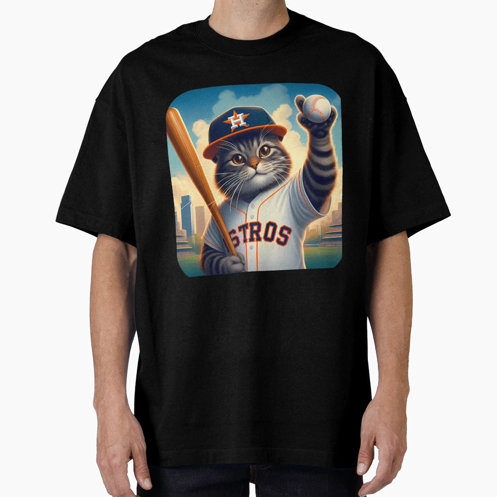 Astros Cat Play Baseball T-Shirt - Streetwear Style for Adults - T-Shirt, Sweatshirt, Hoodie