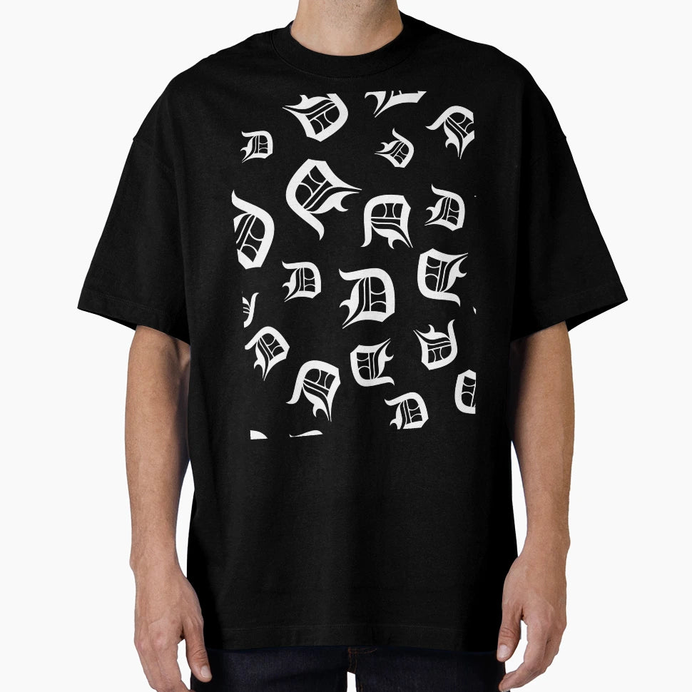 D Old English Initial White Letter T-Shirt - Aesthetic Graphic for Adults - T-Shirt, Sweatshirt, Hoodie