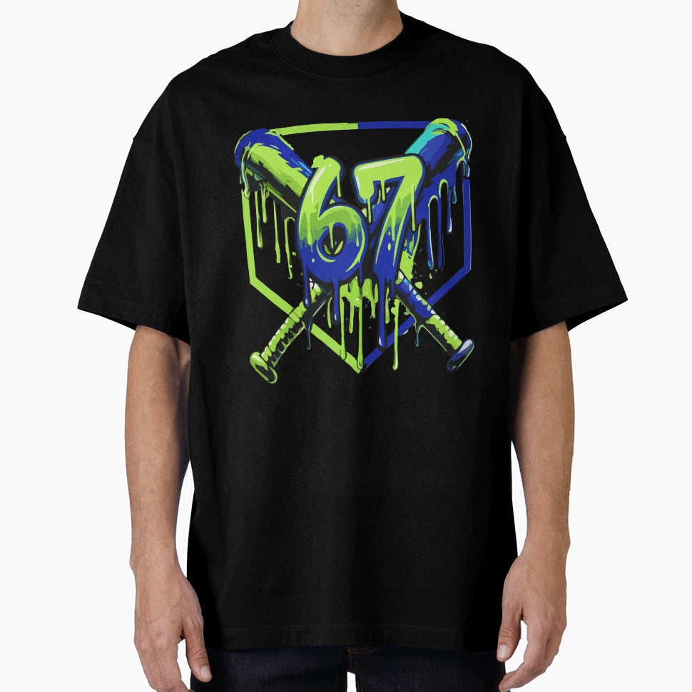 67 Baseball Drip Effect Urban 6 7 Meme T-Shirt - Minimalist Print Men Women - T-Shirt, Sweatshirt, Hoodie