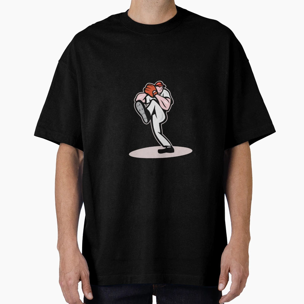 Baseball Pitcher Cartoon T-Shirt - Minimalist Print Men Women - T-Shirt, Sweatshirt, Hoodie