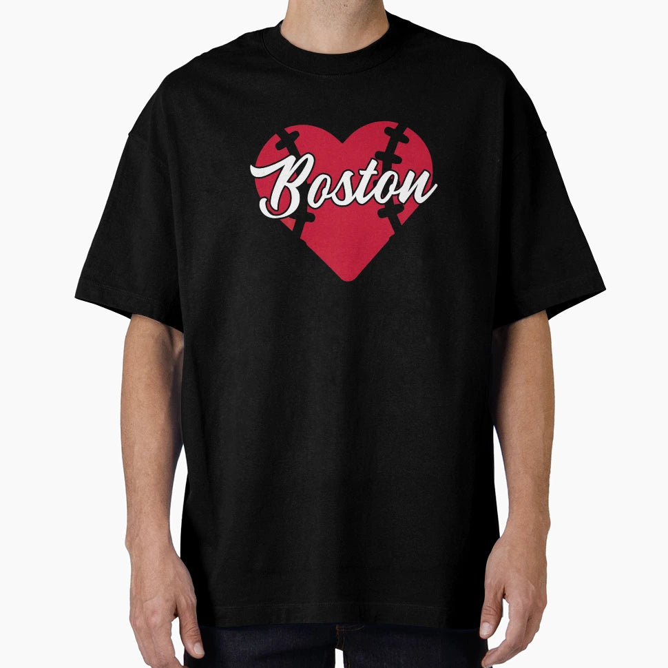 I Love Boston Baseball Heart Script T-Shirt - Graphic Print Unisex - T-Shirt, Sweatshirt, Hoodie