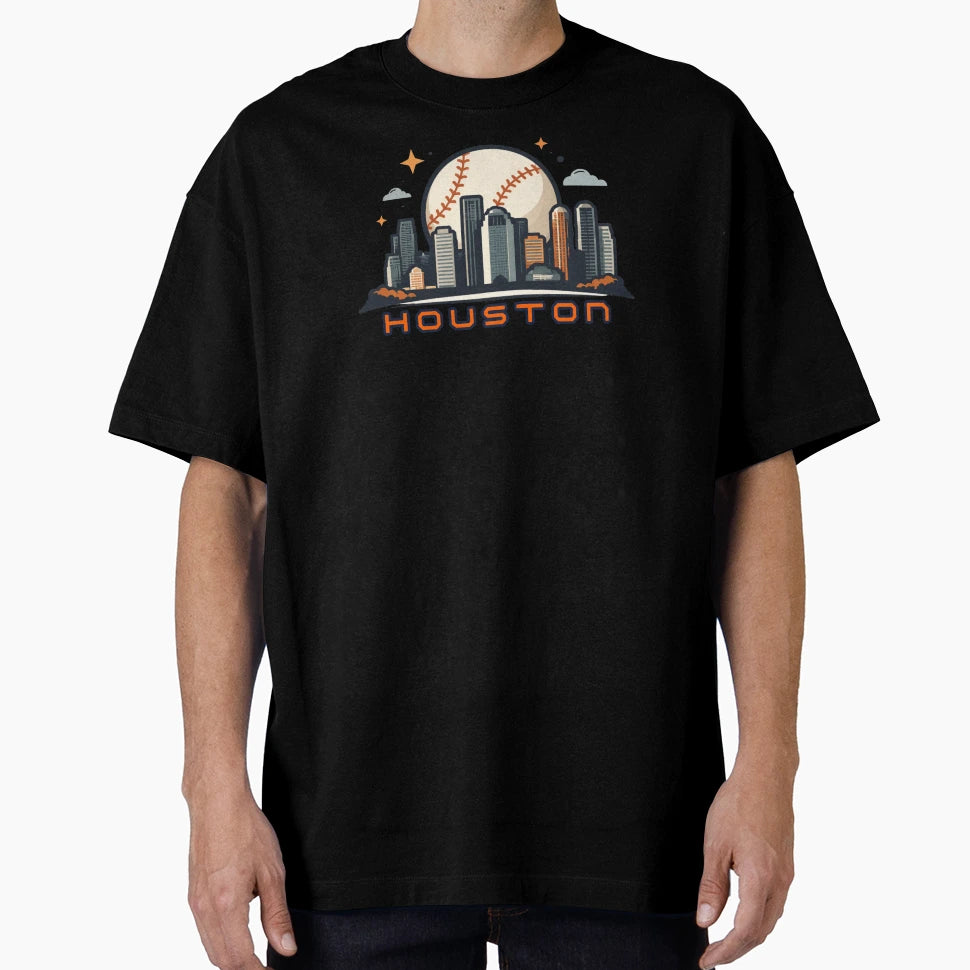 Houston Baseball Skyline T-Shirt - Fun Novelty Design for Adults - T-Shirt, Sweatshirt, Hoodie