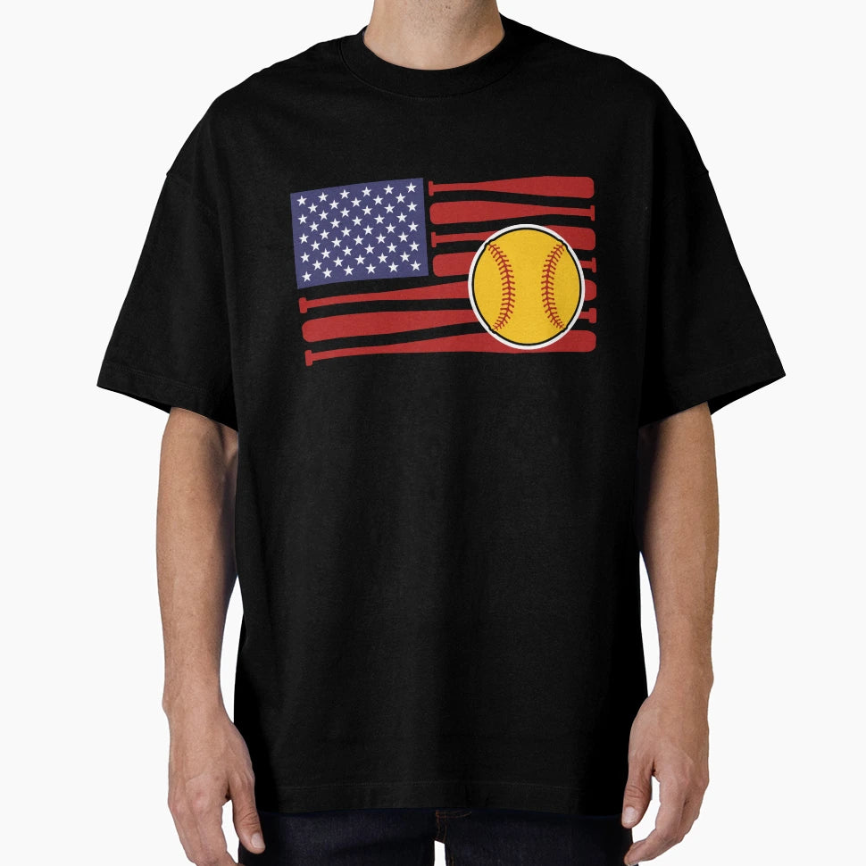 Patriotic Softball Spirit American Flag T-Shirt - Trendy Graphic Unisex - T-Shirt, Sweatshirt, Hoodie