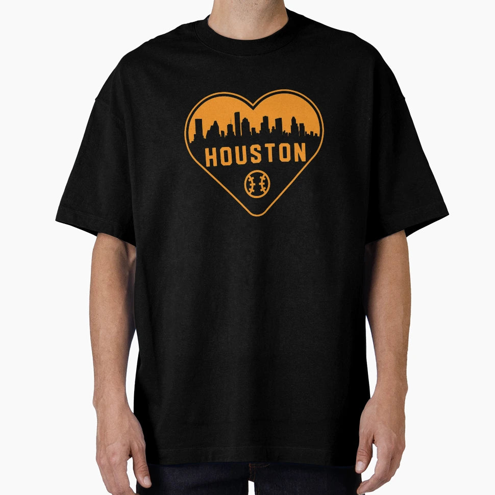 I Love Houston Baseball Heart City Skyline T-Shirt - Unique Graphic Unisex - T-Shirt, Sweatshirt, Hoodie