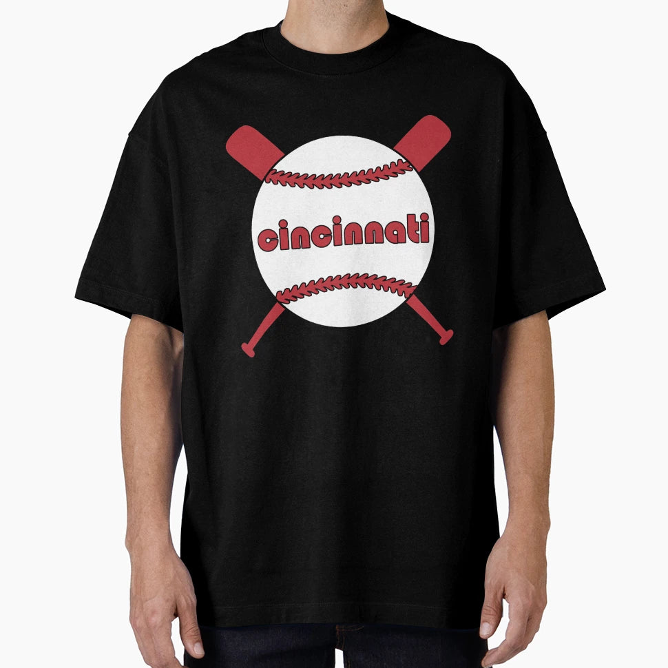 Cincinnati Throwback Baseball Crossed T-Shirt - Trendy Graphic for Adults - T-Shirt, Sweatshirt, Hoodie