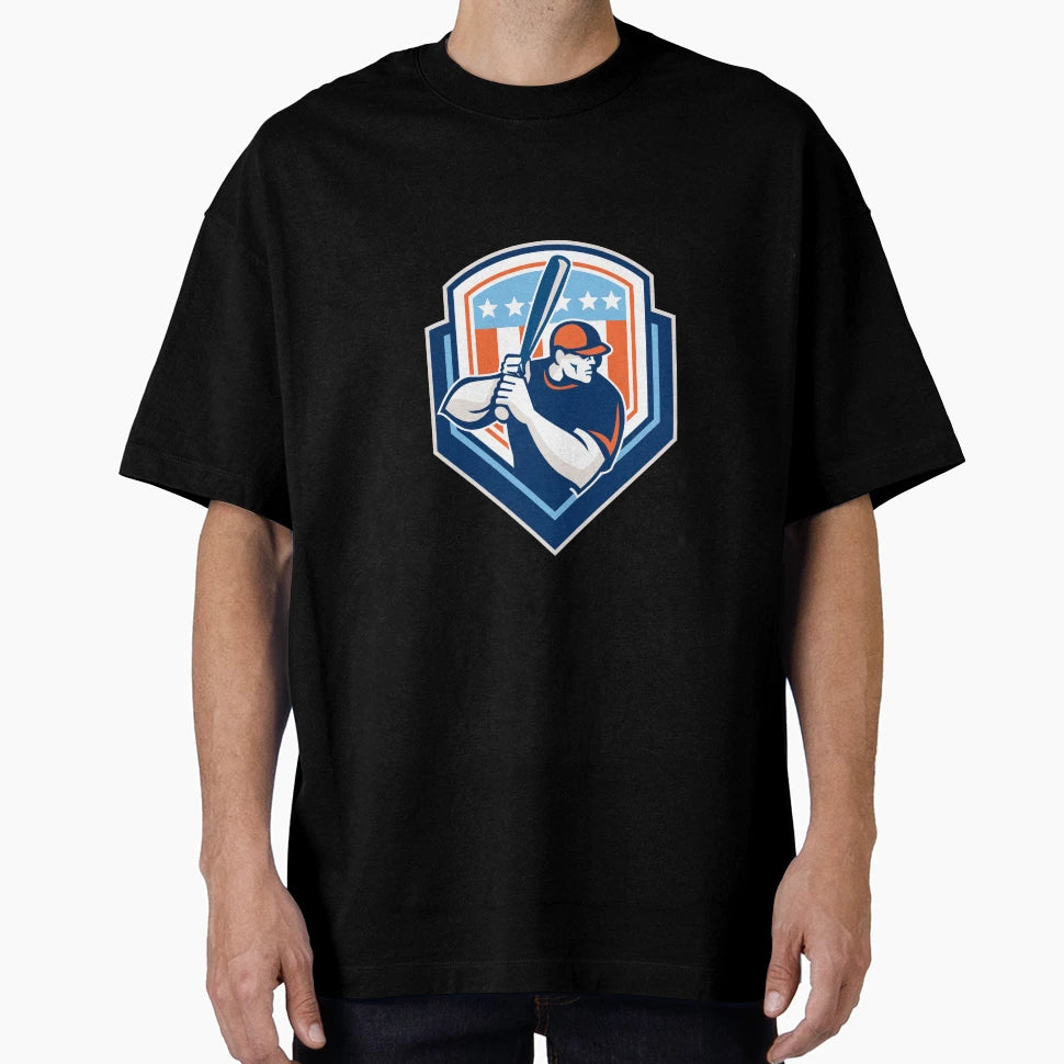 American Baseball Batter Hitter Shield T-Shirt - Custom Art Print Men Women - T-Shirt, Sweatshirt, Hoodie