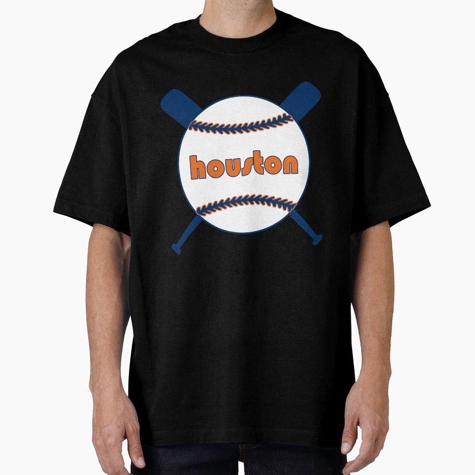 Houston Throwback Baseball Crossed Bats T-Shirt - Graphic Print Unisex - T-Shirt, Sweatshirt, Hoodie