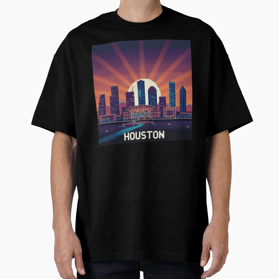 Pixel Art Houston Skyline T-Shirt - Novelty Apparel Unisex - T-Shirt, Sweatshirt, Hoodie