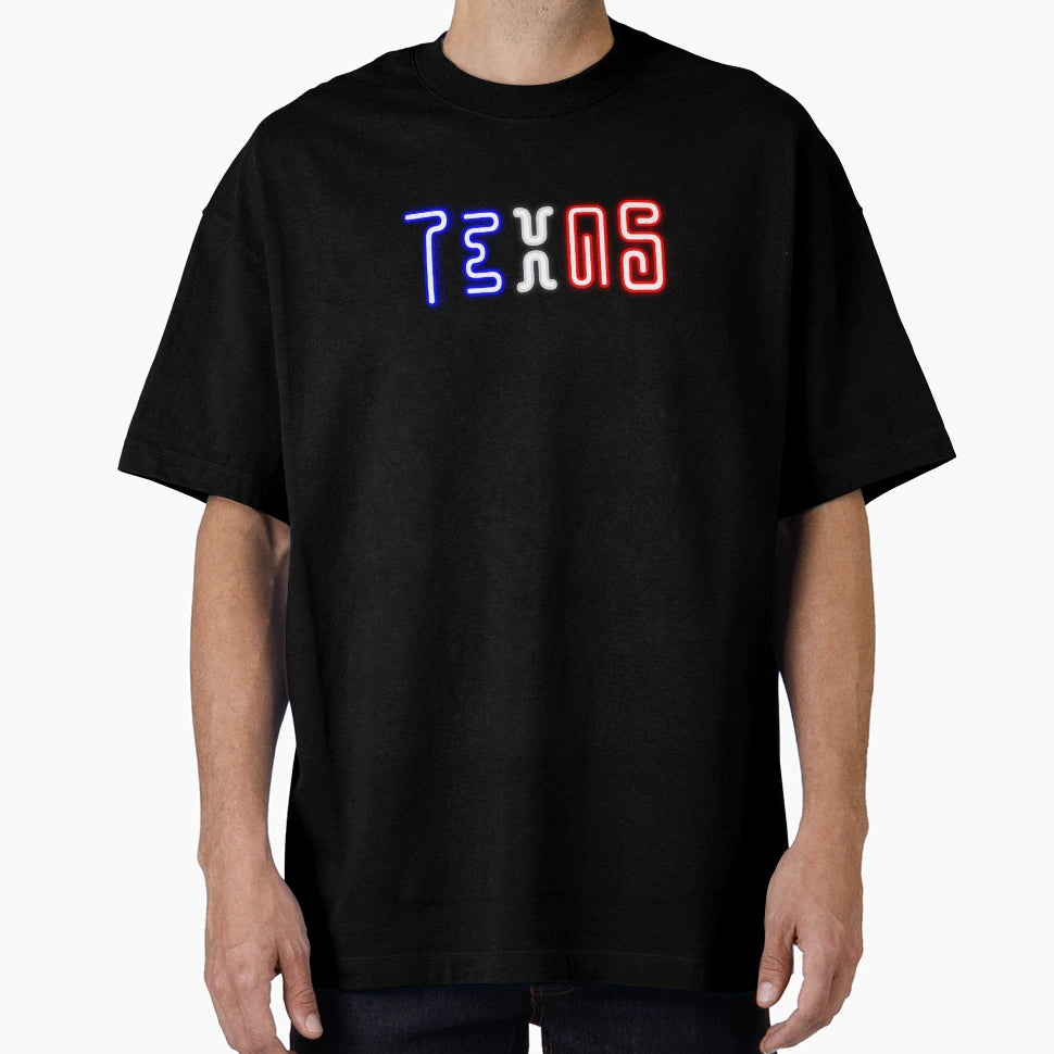 Texas Neon Blue White Red T-Shirt - Graphic Print Unisex - T-Shirt, Sweatshirt, Hoodie