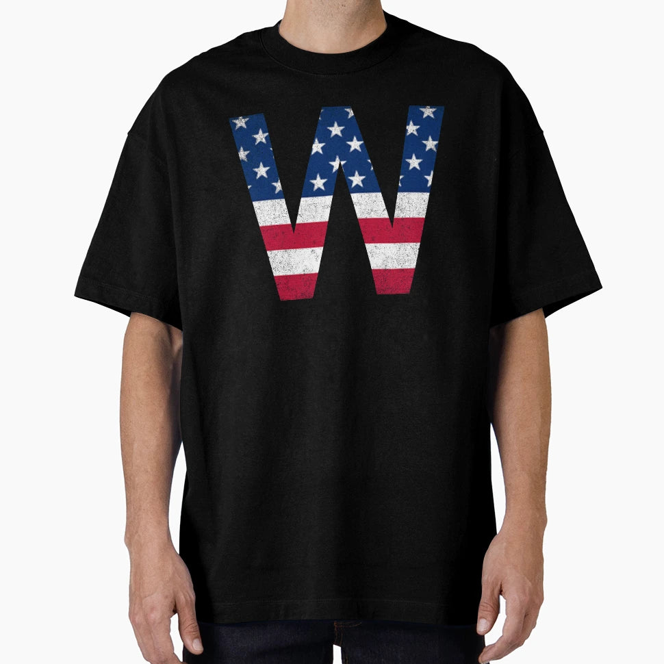 Letter W Capital Alphabet American Flag T-Shirt - Aesthetic Graphic Unisex - T-Shirt, Sweatshirt, Hoodie