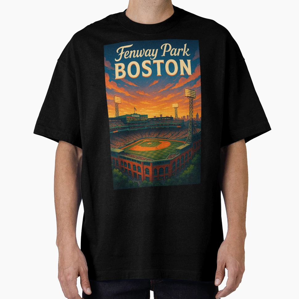 Sunset Over Fenway Park Boston T-Shirt - Fun Novelty Design Unisex - T-Shirt, Sweatshirt, Hoodie