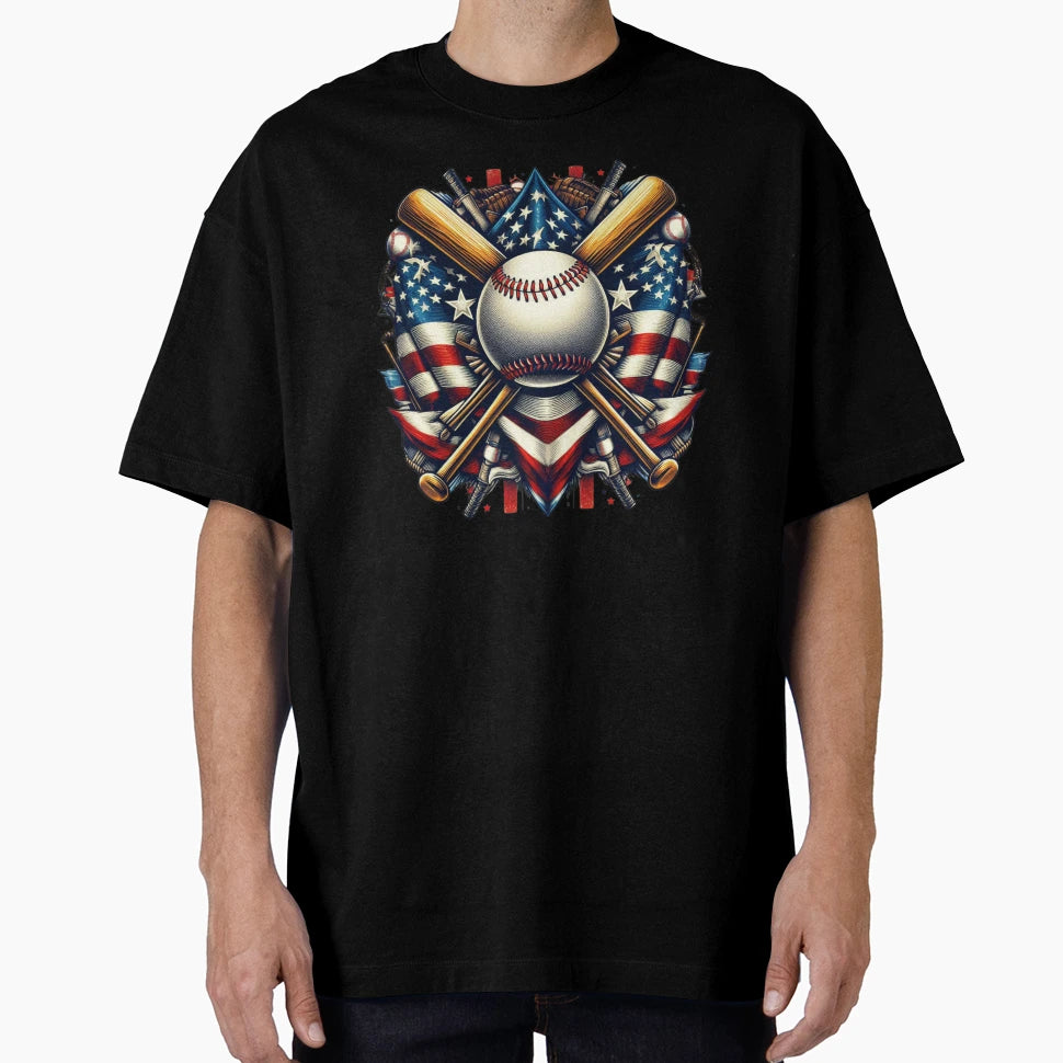 Baseball American Flag T-Shirt - Minimalist Print for Adults - T-Shirt, Sweatshirt, Hoodie