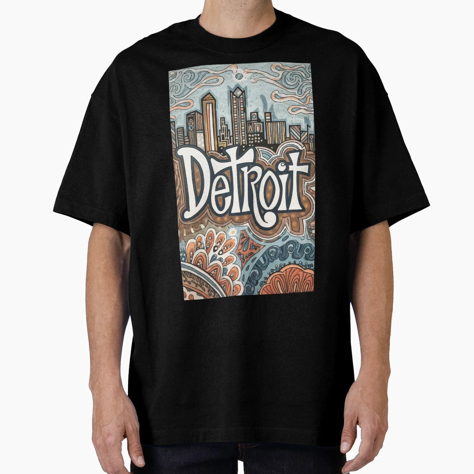 Detroit City Whimsical Typography Art T-Shirt - Unique Graphic for Adults - T-Shirt, Sweatshirt, Hoodie