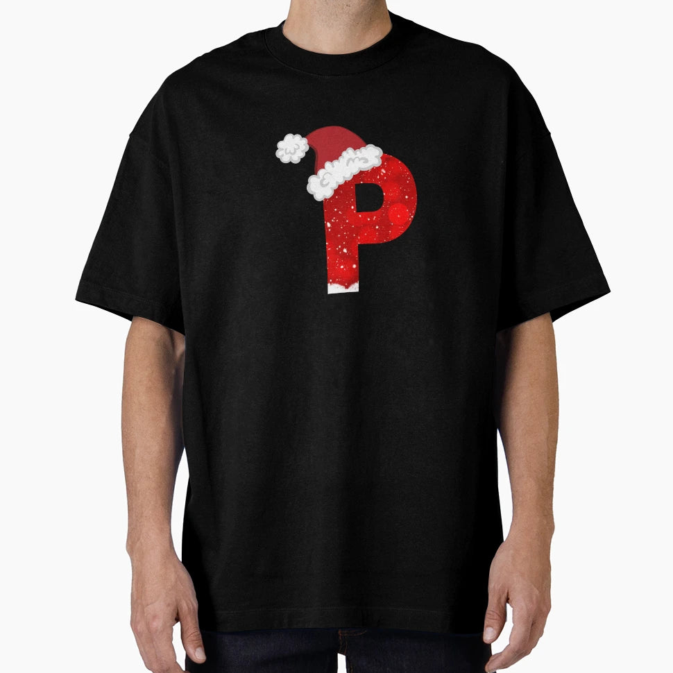 Nowy Letter P Santa Hat T-Shirt - Trendy Graphic Men Women - T-Shirt, Sweatshirt, Hoodie