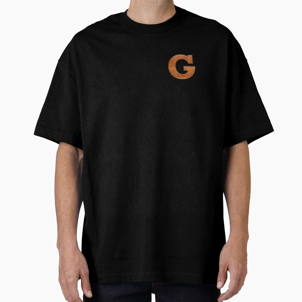 G Leather Varsity Letter Patches White T-Shirt - Novelty Apparel Men Women - T-Shirt, Sweatshirt, Hoodie