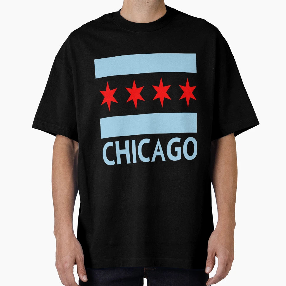 Four Chicago Flag Stars T-Shirt - Custom Art Print Men Women - T-Shirt, Sweatshirt, Hoodie