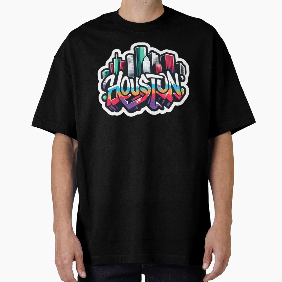 Houston Graffiti Skyline T-Shirt - Novelty Apparel for Adults - T-Shirt, Sweatshirt, Hoodie