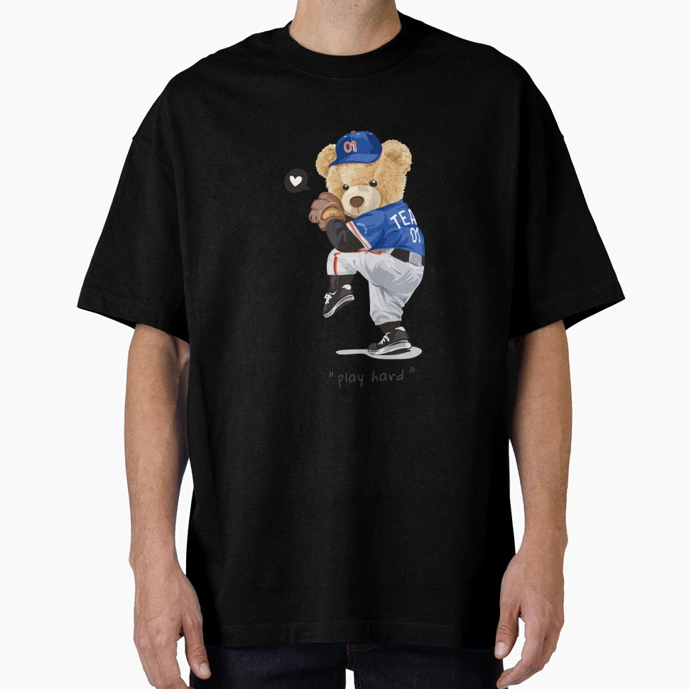 Baseball Teddy Play Hard T-Shirt - Trendy Graphic Men Women - T-Shirt, Sweatshirt, Hoodie