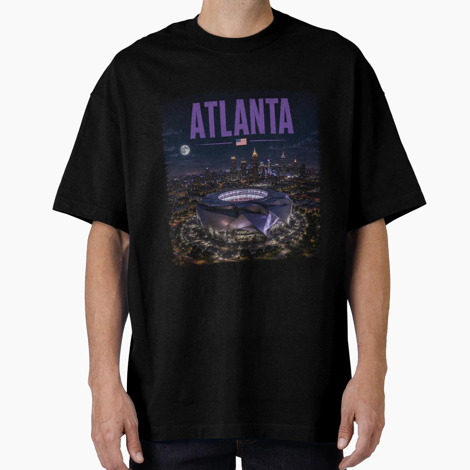 Atlanta Cinematic Stadium Us Flag T-Shirt - Minimalist Print for Adults - T-Shirt, Sweatshirt, Hoodie