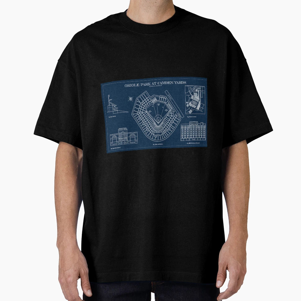 Oriole Park Camden Yards Navy Blueprint T-Shirt - Custom Art Print Unisex - T-Shirt, Sweatshirt, Hoodie