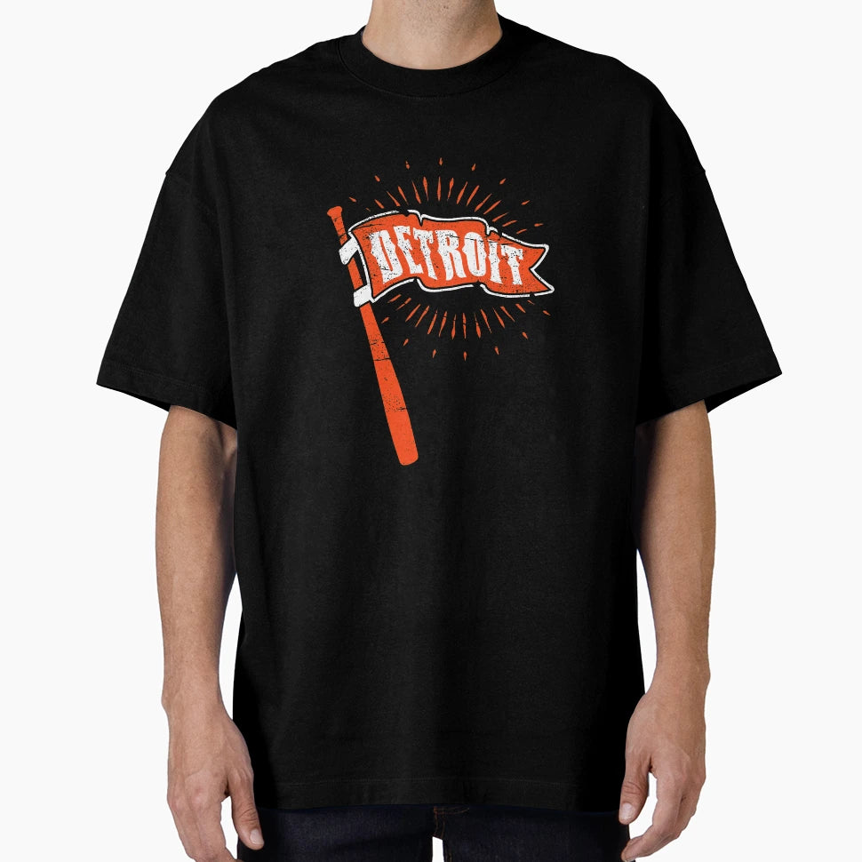 Detroit Baseball Pennant And Bat T-Shirt - Streetwear Style for Adults - T-Shirt, Sweatshirt, Hoodie