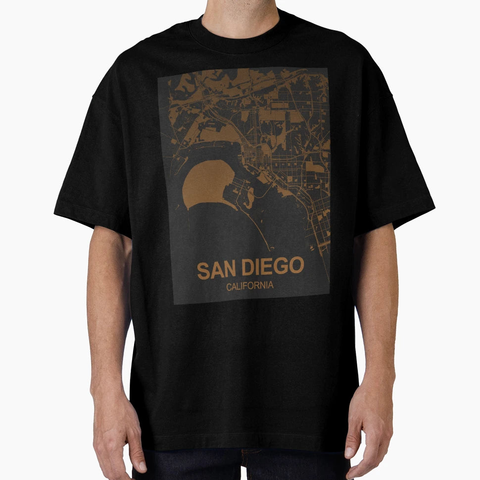 San Diego Map Art Coffee Color California T-Shirt - Unique Graphic Unisex - T-Shirt, Sweatshirt, Hoodie