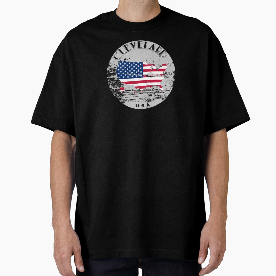 Cleveland United States America Flag Worn T-Shirt - Trendy Graphic Unisex - T-Shirt, Sweatshirt, Hoodie