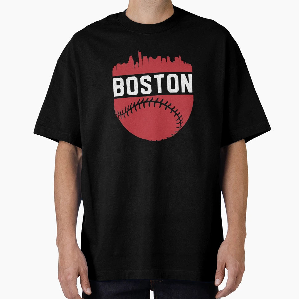 Downtown Boston Mass Skyline Baseball T-Shirt - Streetwear Style Unisex - T-Shirt, Sweatshirt, Hoodie