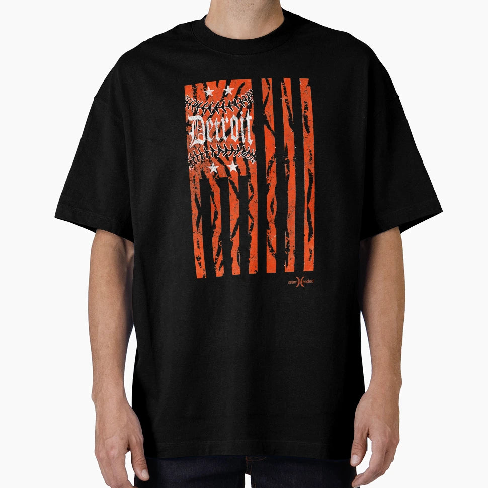 Detroit Baseball Flag Tiger Stripes T-Shirt - Streetwear Style Unisex - T-Shirt, Sweatshirt, Hoodie