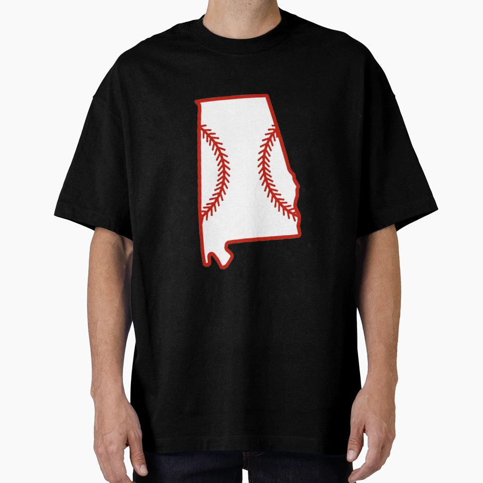 Alabama State Outline Baseball Stitch T-Shirt - Novelty Apparel for Adults - T-Shirt, Sweatshirt, Hoodie
