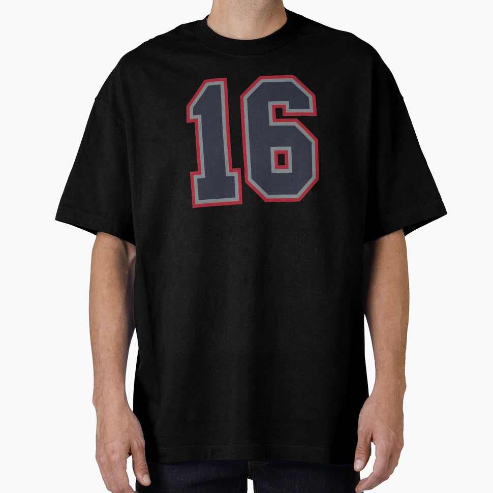 16 Navy Grey Red Sports Number T-Shirt - Fun Novelty Design for Adults - T-Shirt, Sweatshirt, Hoodie