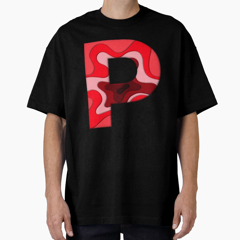 Letter P Alphabet Series Red Pattern T-Shirt - Streetwear Style for Adults - T-Shirt, Sweatshirt, Hoodie