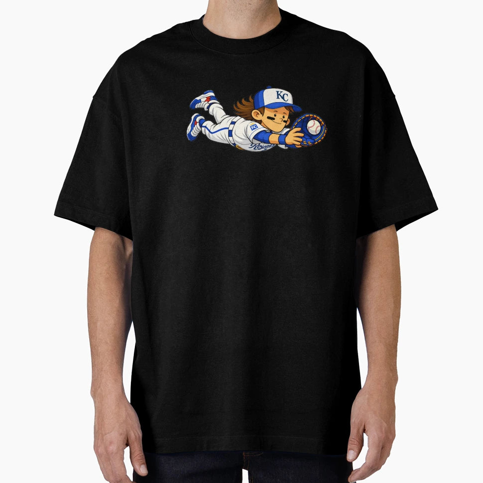 Bobby Witt Jr Fielding Cartoon Art T-Shirt - Fun Novelty Design for Adults - T-Shirt, Sweatshirt, Hoodie