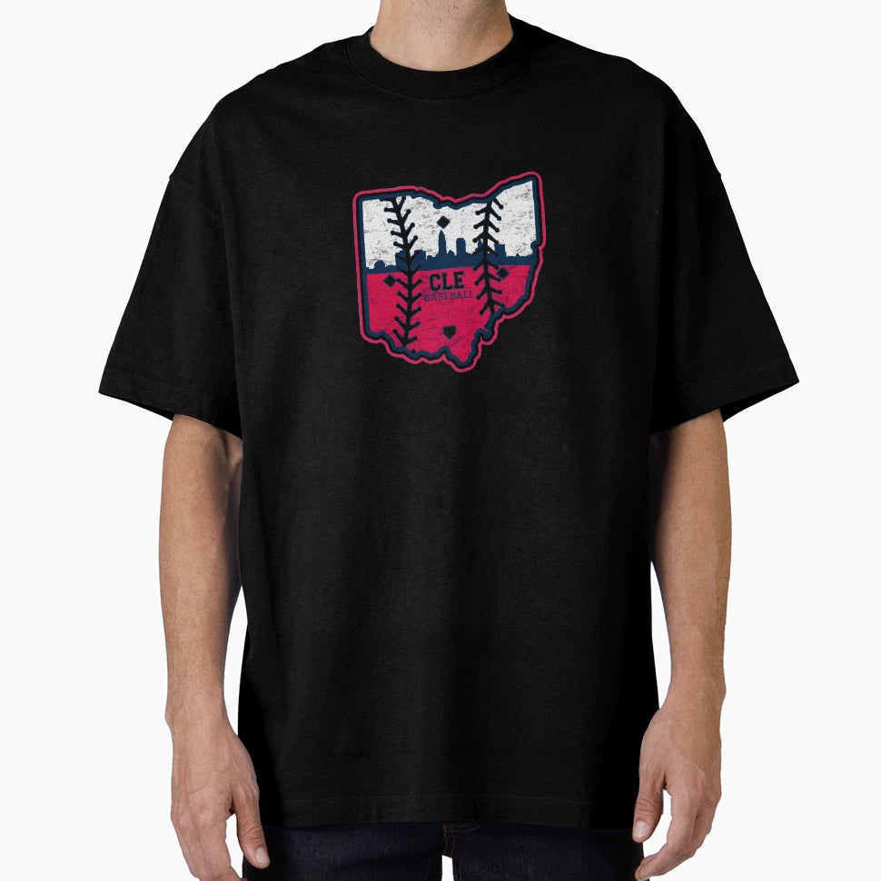 Cleveland Skyline Baseball Red White And T-Shirt - Novelty Apparel Unisex - T-Shirt, Sweatshirt, Hoodie