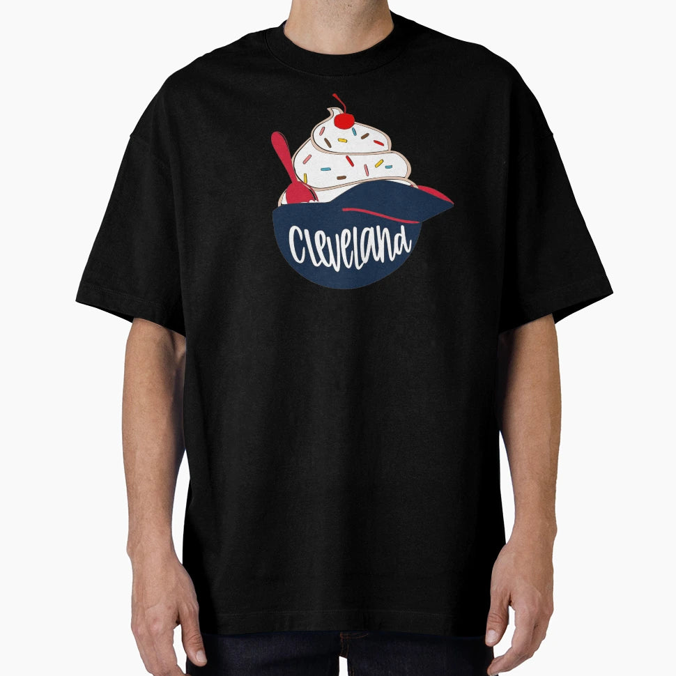 Cleveland Baseball Ice Cream Helmet T-Shirt - Novelty Apparel Men Women - T-Shirt, Sweatshirt, Hoodie