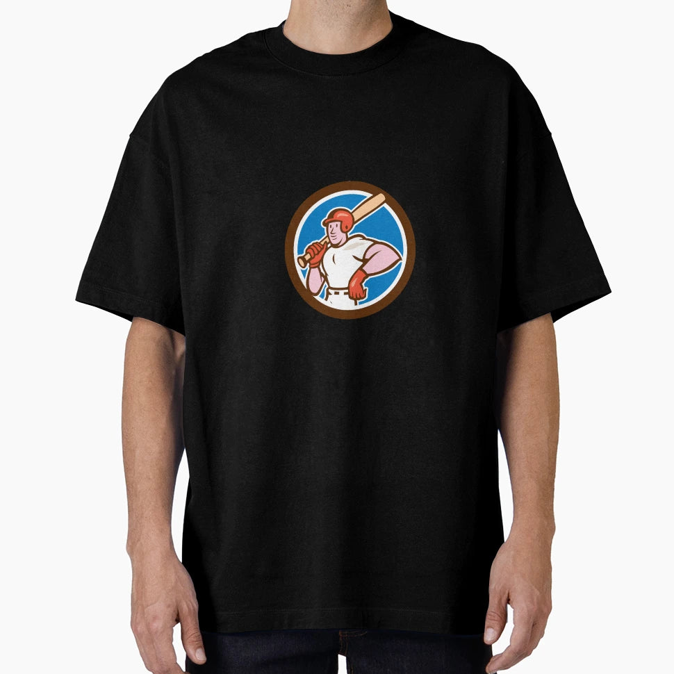 Baseball Player Holding Bat Cartoon T-Shirt - Novelty Apparel Unisex - T-Shirt, Sweatshirt, Hoodie