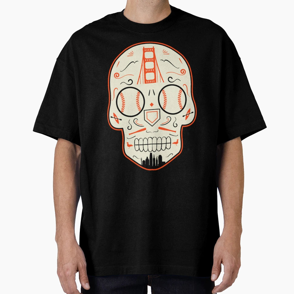 San Francisco Baseball Sugar Skull 1 T-Shirt - Streetwear Style for Adults - T-Shirt, Sweatshirt, Hoodie