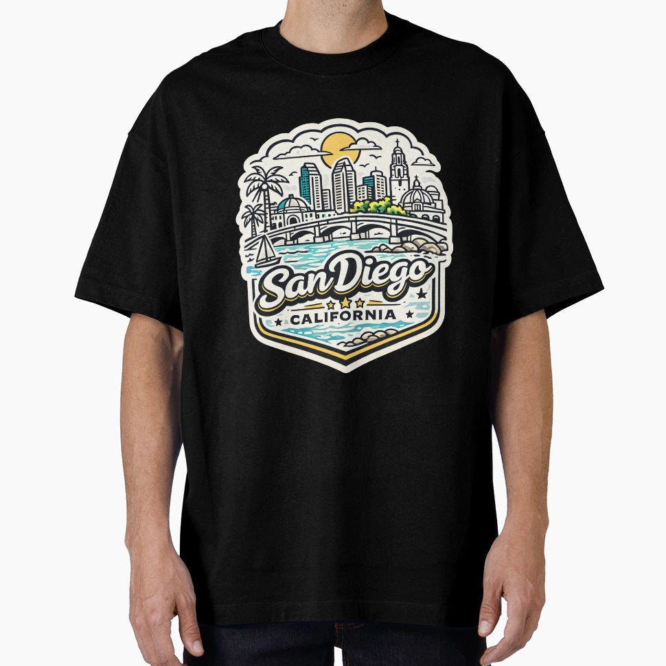 San Diego California Skyline Travel T-Shirt - Unique Graphic Men Women - T-Shirt, Sweatshirt, Hoodie