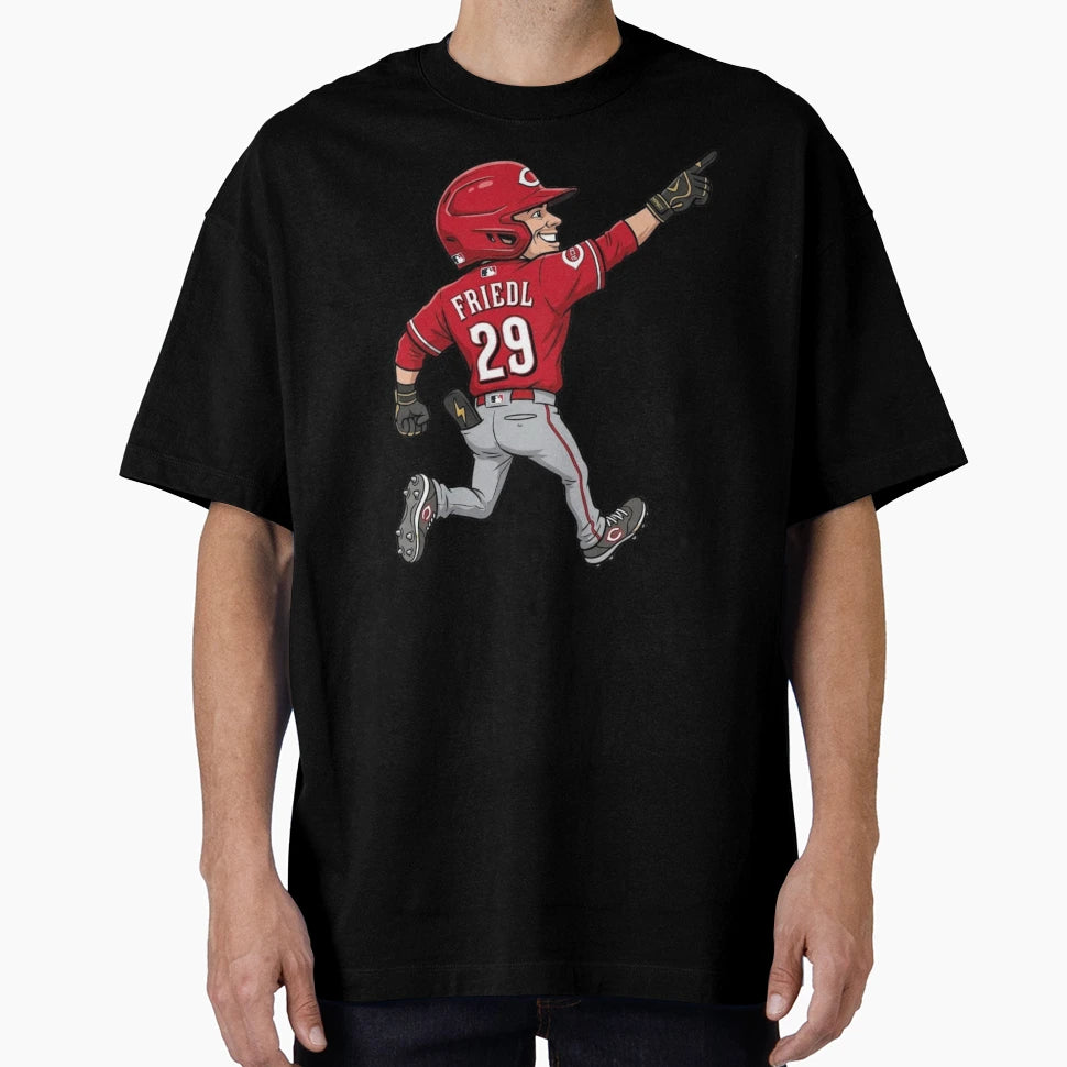 Tj Friedl Home Run Celebration Cartoon T-Shirt - Custom Art Print Men Women - T-Shirt, Sweatshirt, Hoodie