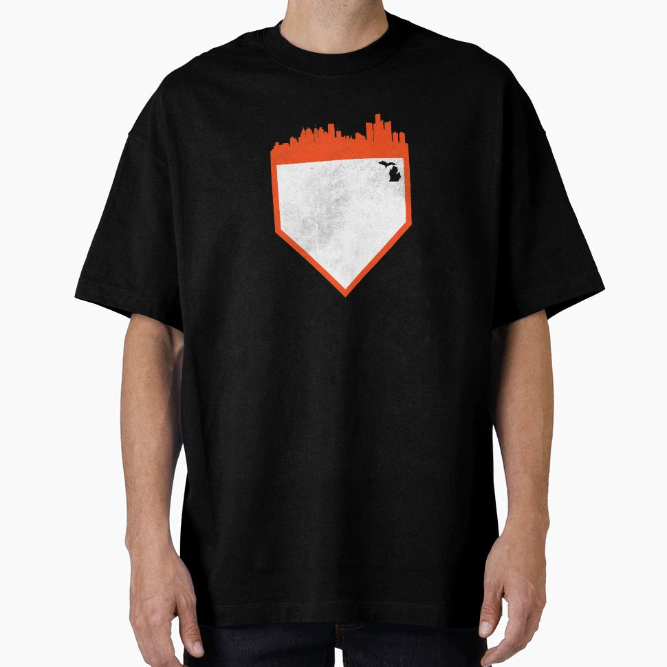 Detroit Baseball Home Plate Skyline T-Shirt - Streetwear Style for Adults - T-Shirt, Sweatshirt, Hoodie