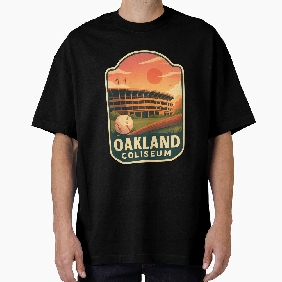 Oakland Coliseum Baseball Sunset T-Shirt - Casual Everyday Wear Men Women - T-Shirt, Sweatshirt, Hoodie