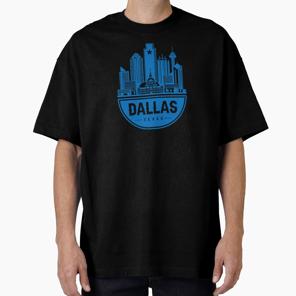 Dallas City Skyline Blue T-Shirt - Minimalist Print Men Women - T-Shirt, Sweatshirt, Hoodie