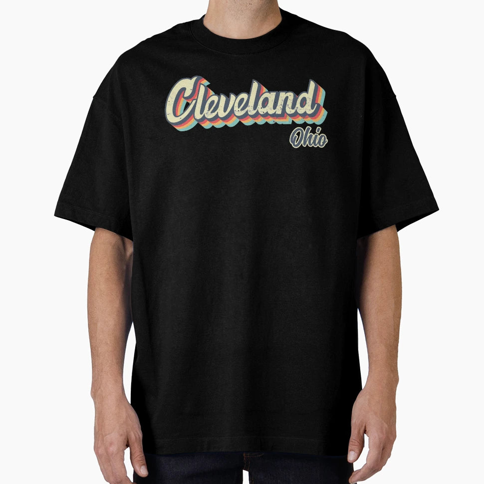 Cleveland City Ohio 70S Rainbow T-Shirt - Novelty Apparel for Adults - T-Shirt, Sweatshirt, Hoodie