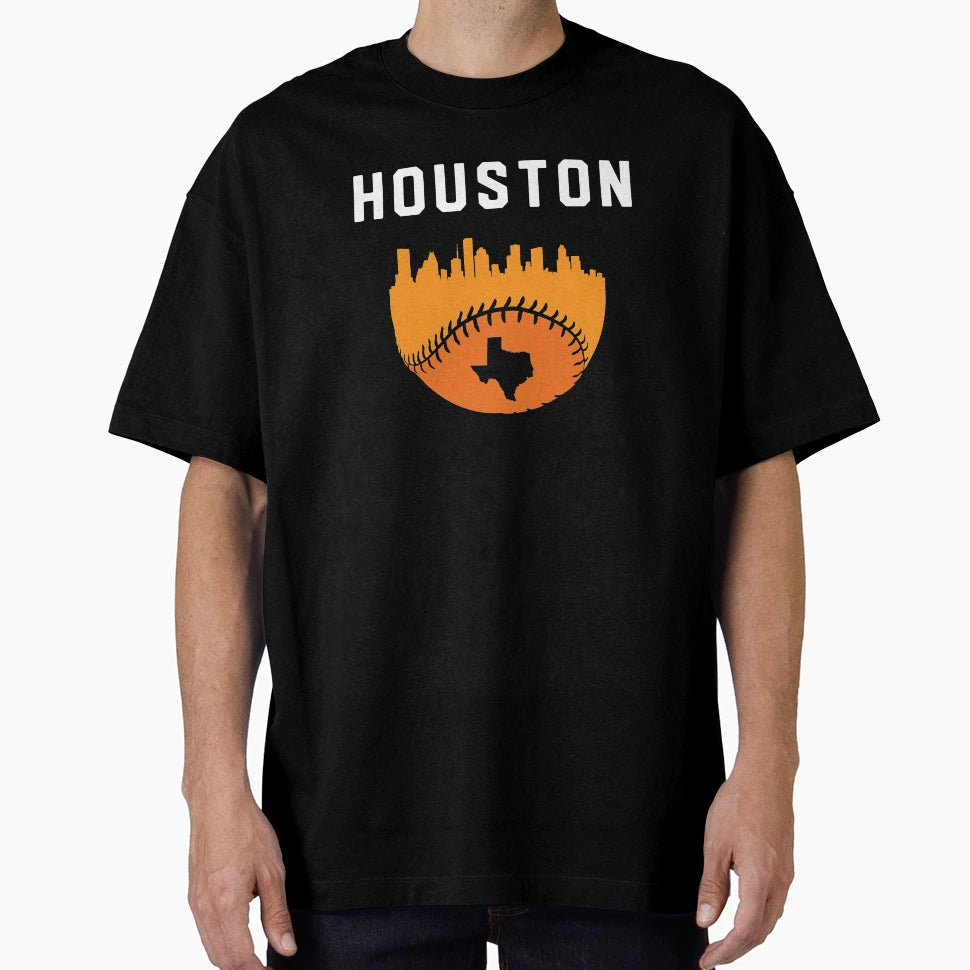 Houston Texas Cityscape Baseball T-Shirt - Trendy Graphic Unisex - T-Shirt, Sweatshirt, Hoodie