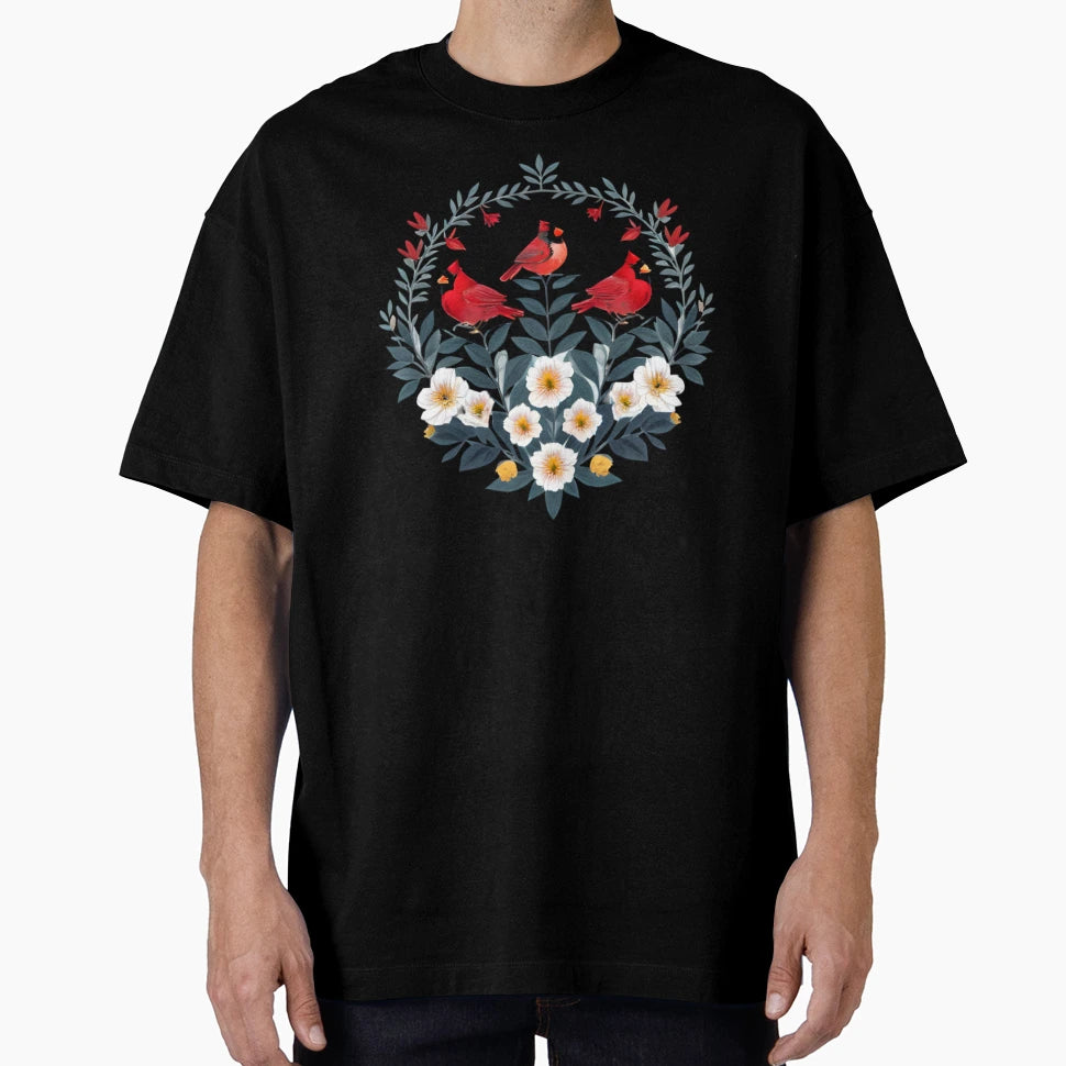 Cardinals And Flowers T-Shirt - Graphic Print Unisex - T-Shirt, Sweatshirt, Hoodie