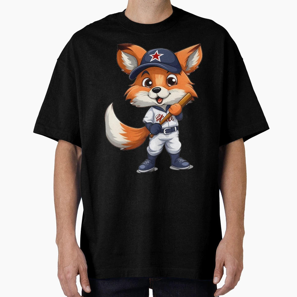 Slugger Fox Cartoon Baseball Fox Hero T-Shirt - Custom Art Print for Adults - T-Shirt, Sweatshirt, Hoodie