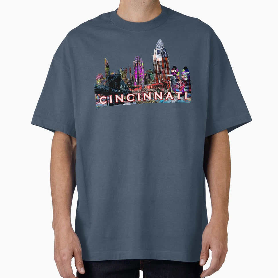 Colorful Cincinnati Skyline Neon T-Shirt - Graphic Print Men Women - T-Shirt, Sweatshirt, Hoodie