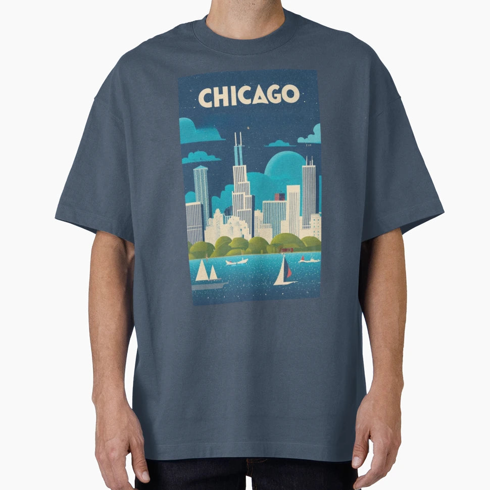 Travel Art Chicago Illinois Us T-Shirt - Fun Novelty Design Men Women - T-Shirt, Sweatshirt, Hoodie