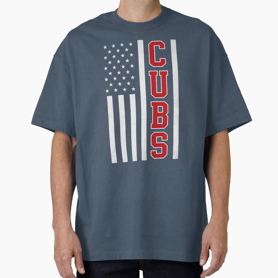 Cubs American Flag Patriotic Usa T-Shirt - Novelty Apparel for Adults - T-Shirt, Sweatshirt, Hoodie